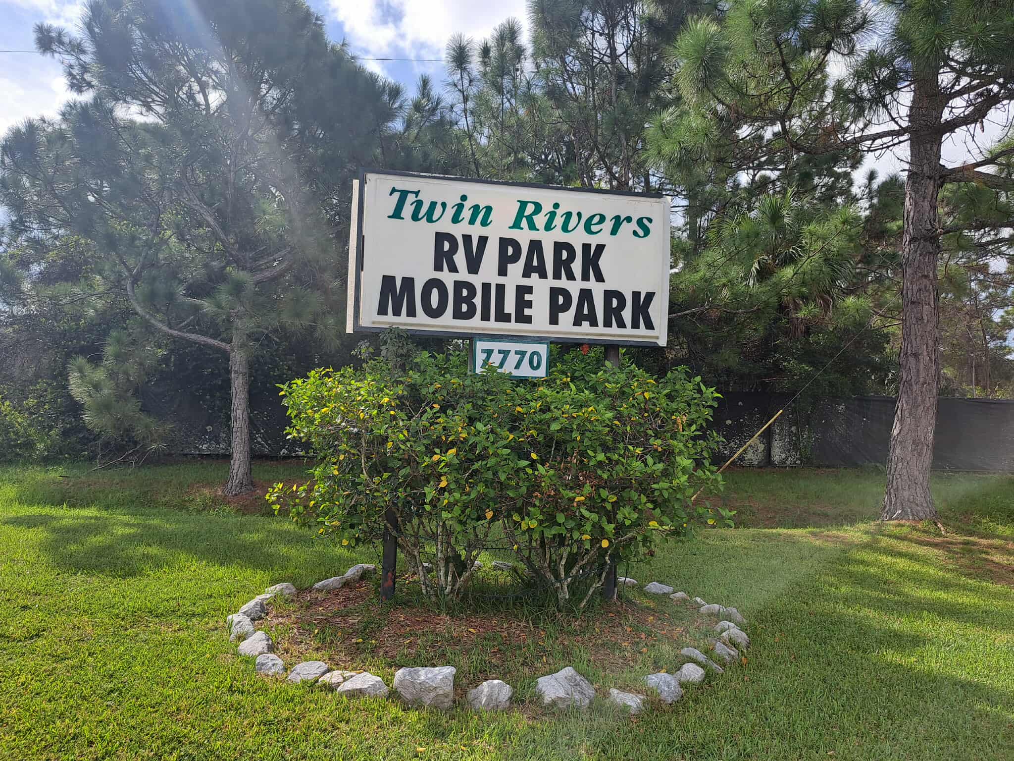 Twin Rivers RV Park entrance in Hobe Sound Florida
